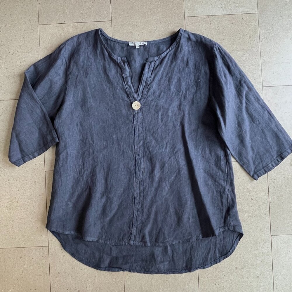 Navy Blue 100% Linen Italian Top Tunic-Made in Italy-Small/Medium
